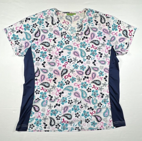 Blusa Médica Green Town Para Mujer Grande Rosa Cinta Cáncer de Mama Floral Lados Elásticos