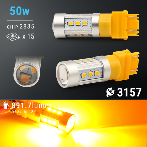 2X 3157 Amber Yellow Front Turn Signal Light LED Bulbs 50W Load Resistors - Foto 2 di 11