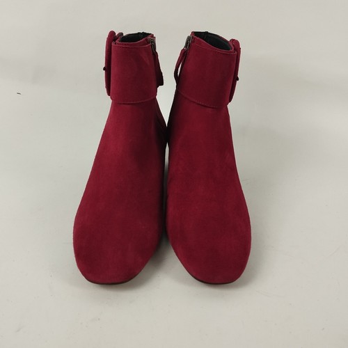 John Lewis Boots Womens 4 Red Suede Leather Ankle Zip Heeled Bootie Smart Buckle - Picture 2 of 16