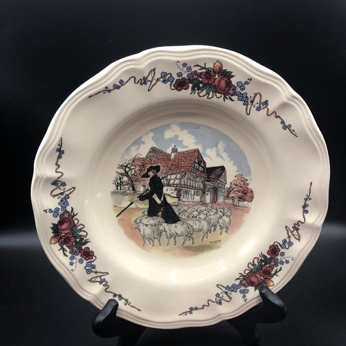 Sarreguemines Obernai France  Transferware Salad Soup Bowl  Cottage Sheep - Picture 9 of 11