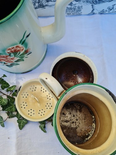 ANCIENNE GROSSE CAFETIERE EMAILLEE PARISIENNE EMAILLE JAPY DECOR DE ROSES - Bild 5 von 6