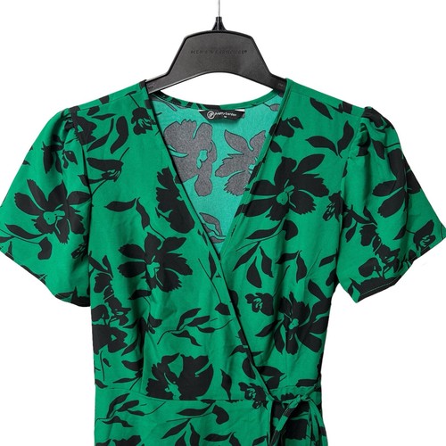 PRETTY GARDEN Maxi Wrap Dress Women's Size Medium Green with Black Floral Print - Picture 4 of 11
