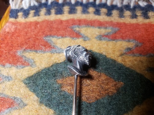 Antique Silver and 14k Gold Large Figural Stick Pin Lapel Pin Handsome African - Picture 5 of 7