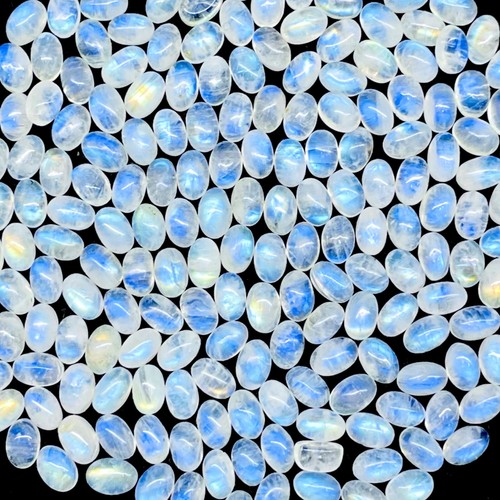 Lotto 150 pezzi pietre di luna arcobaleno naturale 6x4 mm ovali blu brilla pietre preziose cabochon - Foto 4 di 13