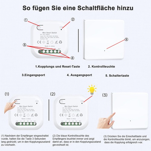 230V Funk-Empfänger 433mhz Funkschalter System Wandschalter Lichtschalter - Bild 14 von 17