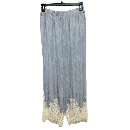 Gold Hawk Mini Stripe Lace Trim Silk Pants Sz M - Picture 2 of 12