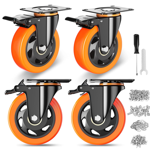 Juego de 4 ruedas giratorias de 4 pulgadas, resistentes, con freno, 2200 lb - Picture 8 of 12