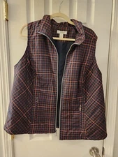 CJ Banks Navy/Rust  Women's plaid quilted vest,  size 1X