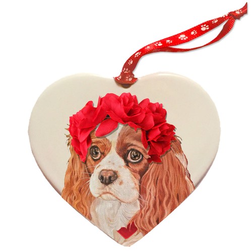 Cavalier King Charles Porcelain Valentine's Day Heart Ornament Double-Sided - Picture 1 of 2
