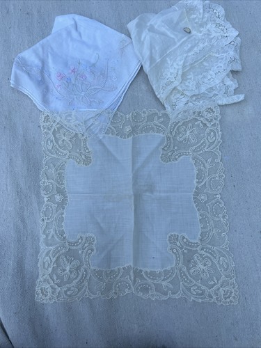 Antique Vintage Doilies Hankies Linen Lace Crochet Lot Of 80 - Picture 8 of 23