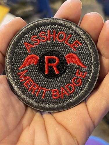 GREY/ RED: ASS HOLE MERIT BADGE Moral Patch w/ Hook & Loop Fastener - Picture 5 of 6
