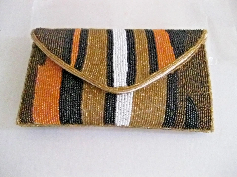BOLSO SAFARI MUJER NUEVO CON ETIQUETAS SEA COVE BY MAD STYLE HECHO A MANO CON CUENTAS COLECCION MANDARINA  