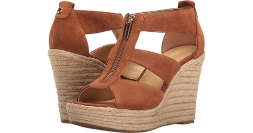 MICHAEL KORS DAMITA SUEDE BROWN GOLD MK ZIPPER WEDGES US 9.5 I LOVE SHOES - Picture 2 of 7