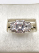 STERLING SILVER 925 WHITE SQUARE GEMSTONE BAND SIZE 5 RING 4.6g