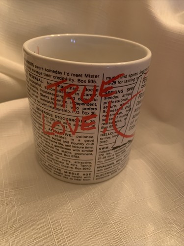 Vintage Personals Newspaper Ad Mug Food Love 3.25” Freelance Inc PA Japan - Picture 2 of 5