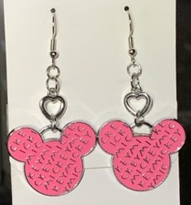 Silver Mickey Mouse Drop Dangle Earrings