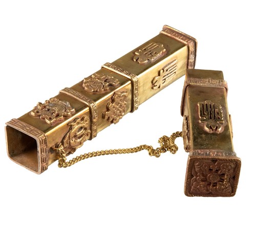 Räucherstäbchendose Tibetischer Stab Kalachakra Symbol Handschrifthalter # 4420 - Bild 7 von 8