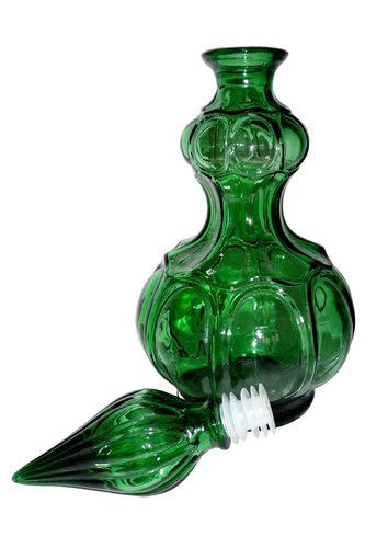 Empoli Italy MCM Green Glass Genie Bottle Corset Decanter Flame Stopper RARE Vtg - Picture 3 of 6