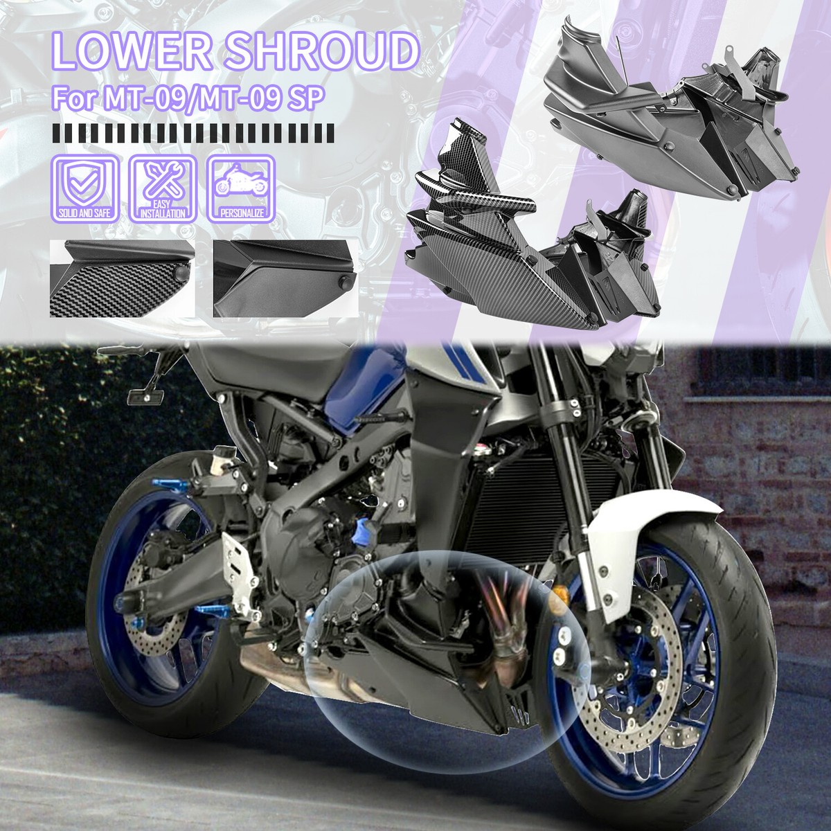 Engine Spoiler Belly Pan Skid Plates Guard For 21 24 Yamaha MT 09 SP Tracer 9 GT