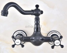 Wall Mount Oil Rubbed Bronze Kitchen Sink Faucet Dual Cross Handles Mixer Tap