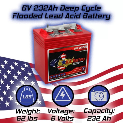 x2 | US Battery US2200XC2 6 Volt 232 Ah Deep Cycle Battery, Replaces T-105 T-605 - Picture 2 of 6