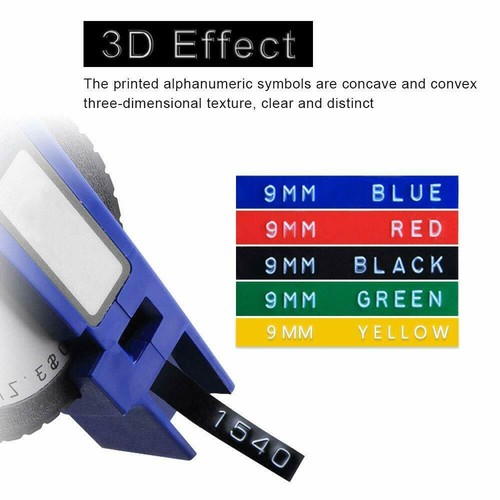 5x 3D 9mm Prägeband Schriftband für Dymo Junior Omega Beschriftungsgerät 0.35" - Bild 2 von 9