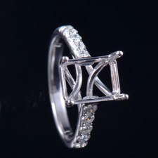 Custom Platinum 9 7MM Emerald Cut Natural Diamond Bridal Semi Mount Ring Setting