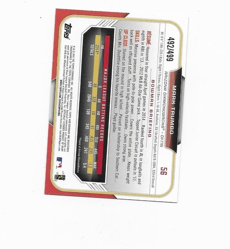2015 Bowman Silver #56 Mark Trumbo /499 Diamondbacks - Bild 2 von 2