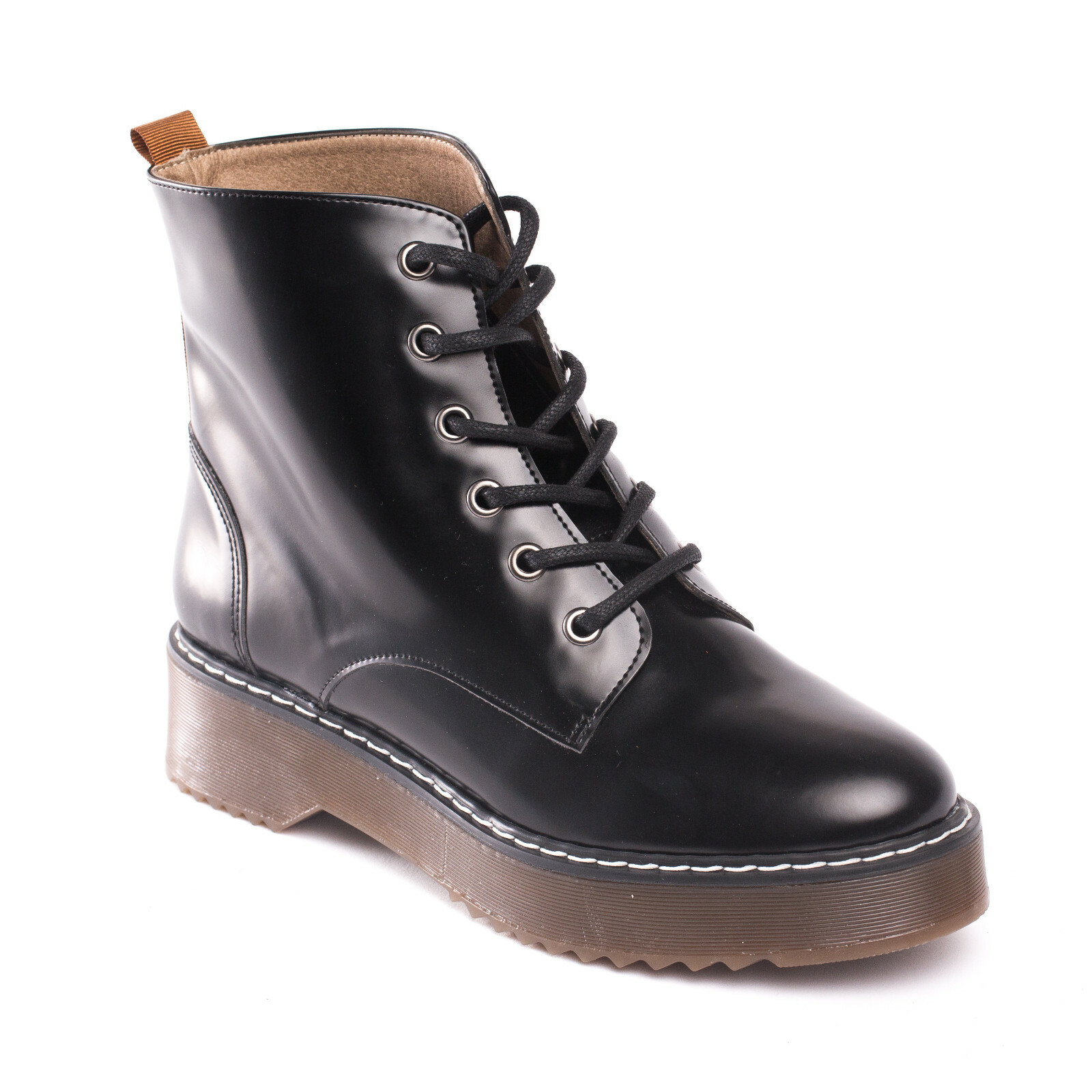 Ankle boot Lace-Up on black vegan leather style derby combat work biker urban Ankle boot Lace-Up on black vegan leather style derby combat work biker urban