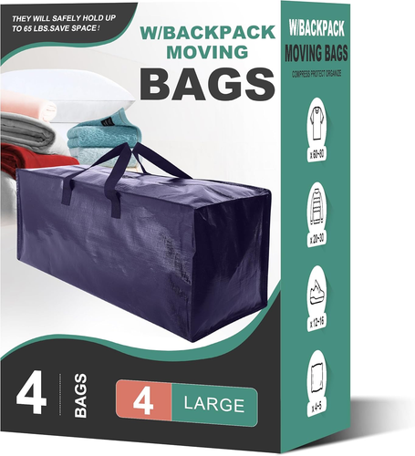 Heavy Duty Moving Bags, Extra Large Storage Totes W/Backpack Straps Strong Handl - Bild 1 von 12