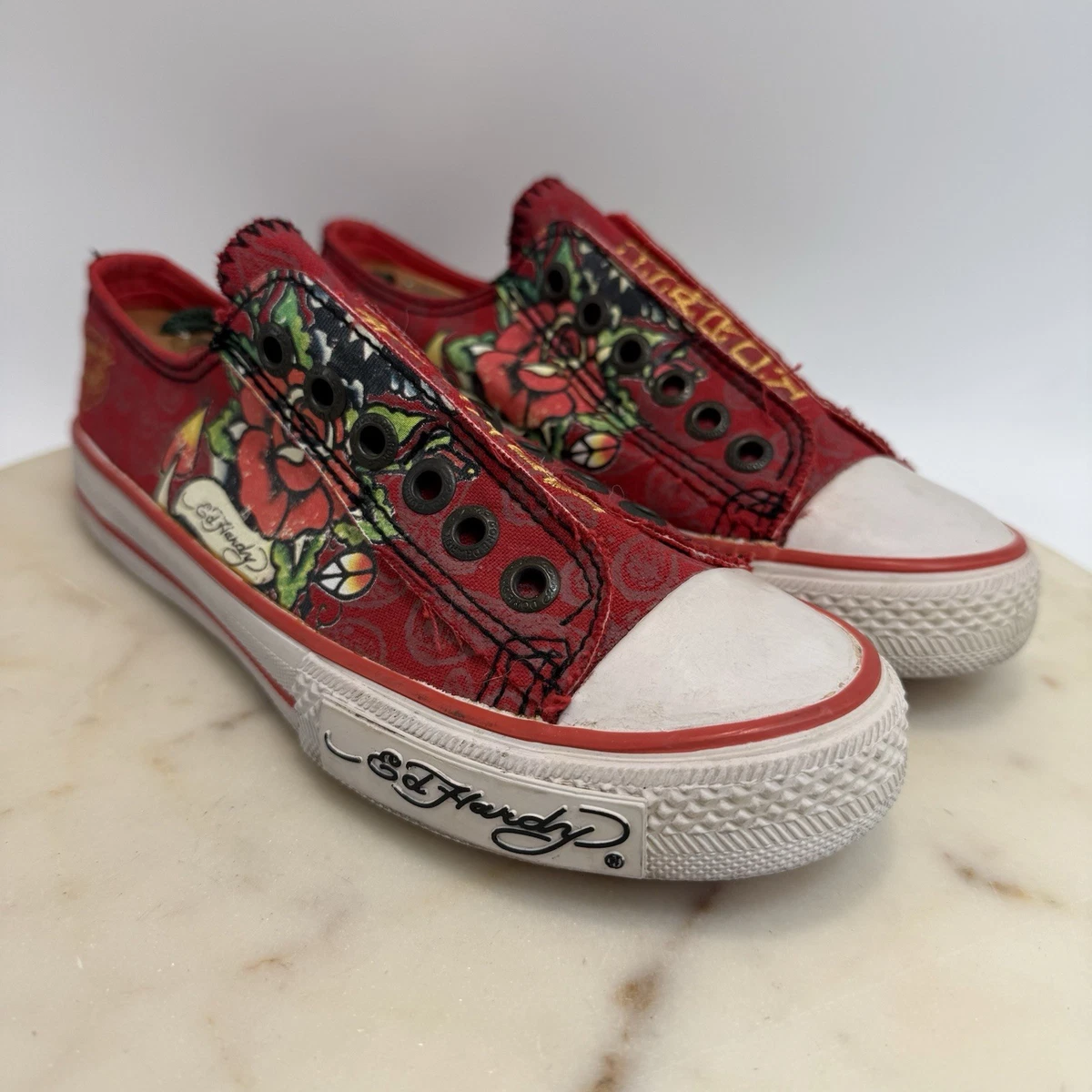 ED HARDY Poppy * LOVE KILLS SLOWLY * Black Canvas Slip-Ons Size:8.5 Ed Hardy Kills Love Slowly High Top Womens Lifestyle Shoes  main image 2