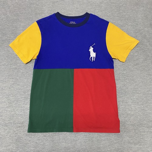 Polo Ralph Lauren Shirt Boys Medium Blue Yellow Red Green Big Pony Block Tee