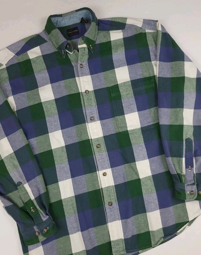 Vintage 90s Structure Multicolor Plaid Cotton Flannel Button Up Shirt Vtg USA L - Picture 2 of 8