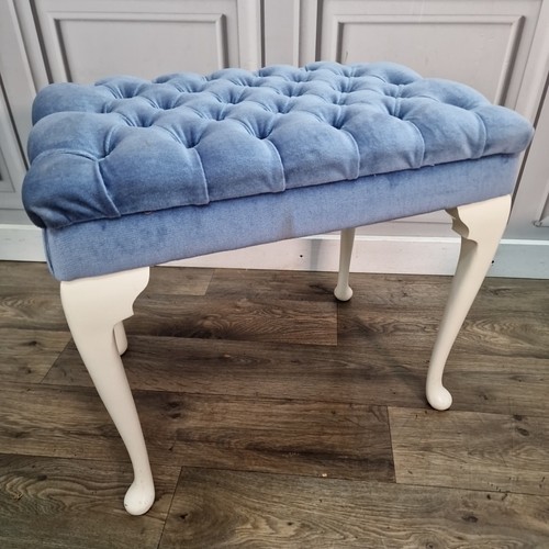 Retro Vintage Blue Velvet Buttoned Stool – Bedroom Dressing Table Piano Seat - Picture 2 of 24