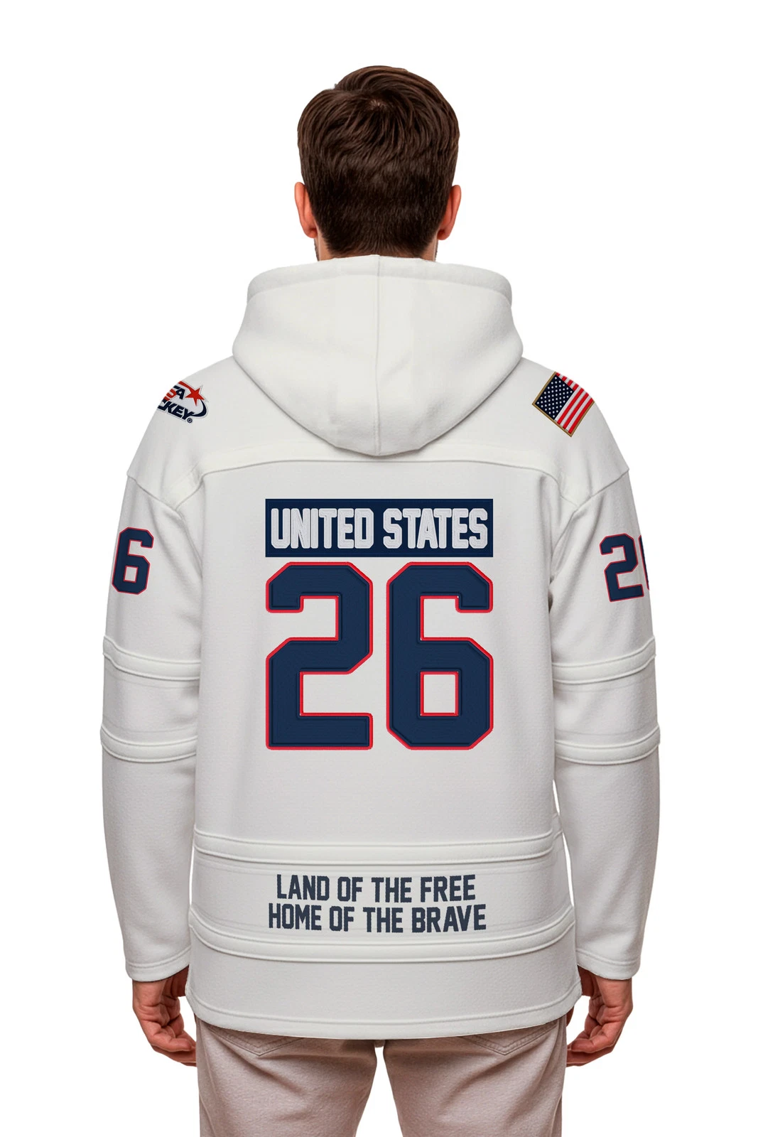 USA Hockey Shield Logo Vintage Look White Lace Hoodie