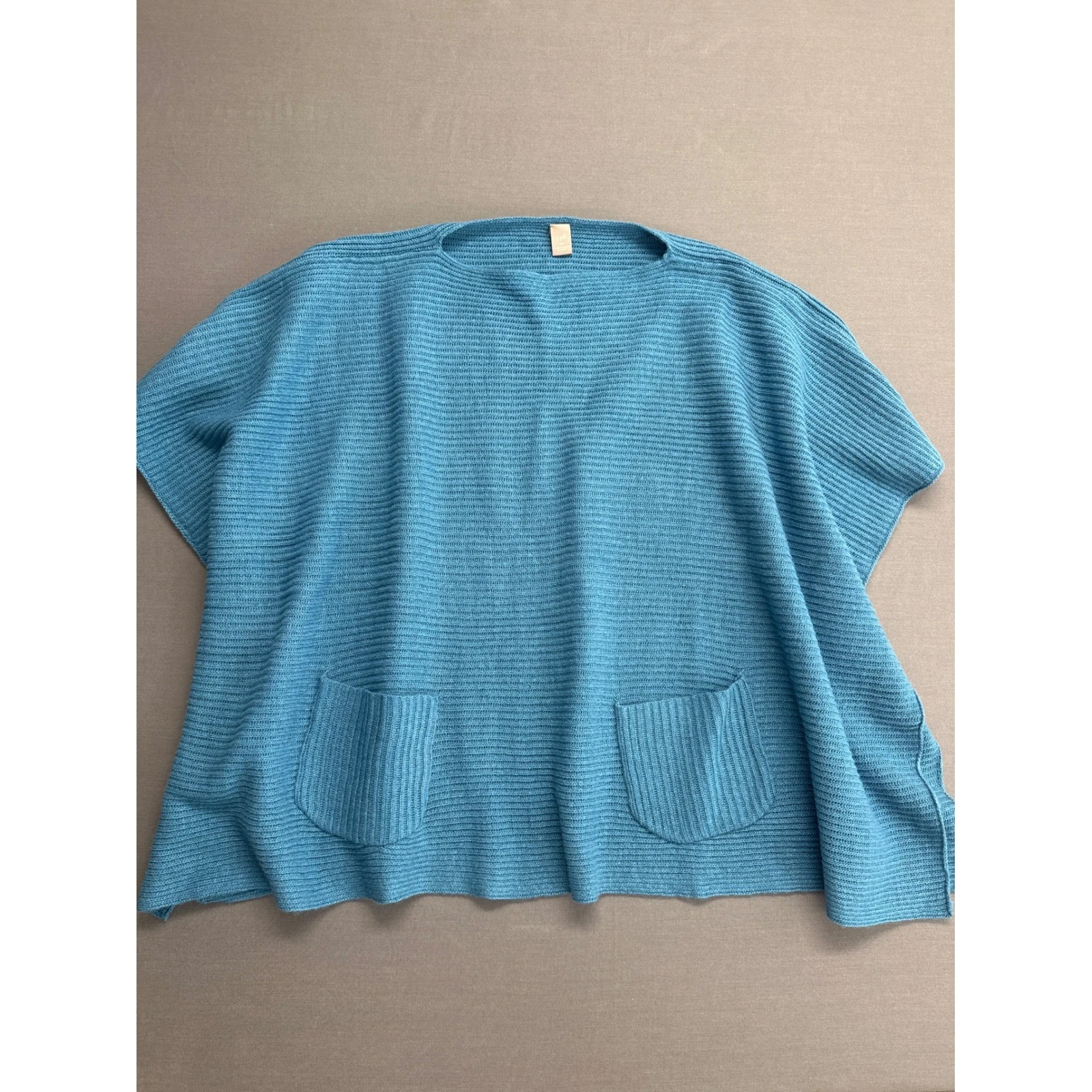 J. Jill Blue Knit Poncho Sweater Top Pockets Size 1SZ