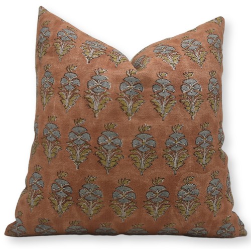 Thick Linen Fabric Handmade Block Print 24x24 Inch Throw Vintage Pillowcase C...