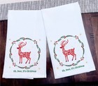 Nordic Kitchen Towel Deer Folk Art Design 100% Cotton 28x28 Set of 2 Ink Print