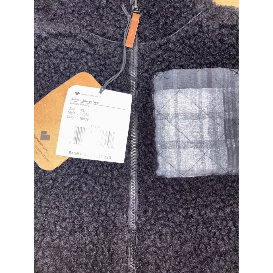 Nuevo con etiquetas Chaleco Obermeyer Ashton Sherpa Cremallera Completa para Niños -XL- Vellón Negro con Borde a Cuadros Foto 2 de 4