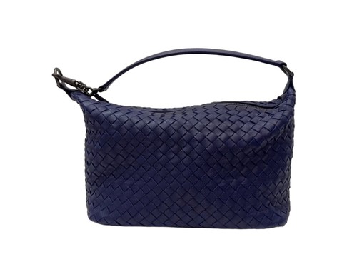 Bottega Veneta Intrecciato Blue Leather Silver Hardware Top Handle Box Bag