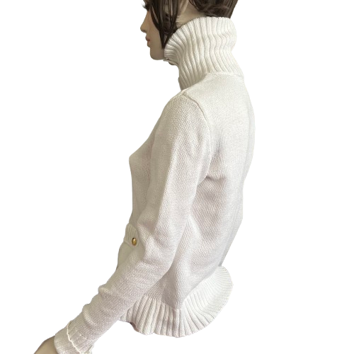 Lauren Ralph Lauren White Cardigan Gold Buttons Mercerized Cotton Classic Chic - Picture 3 of 14