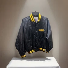 Vtg 80s NAPA The LEGEND Auto Parts Battery Satin Bomber Jacket Black Mechanic XL