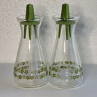 Vintage Pyrex Spring Blossom Green Salt & Pepper Shakers Set w/Lids
