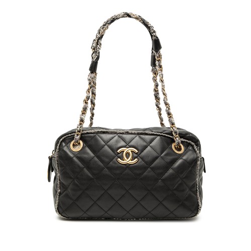 Chanel CC Quilted Lambskin Tweedy Bowler Bag Pre-Loved Black