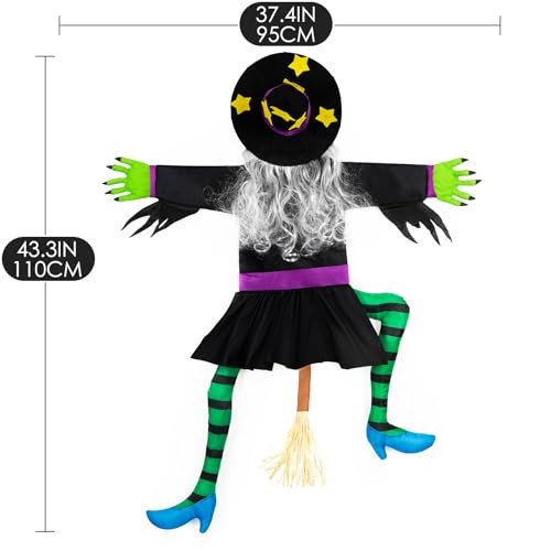 43“ Halloween Decoration Outdoor Witch Decor - Crashed Witch Into Tree Green - Picture 6 of 6