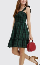 NWT Women's Draper James Shania Smocked Dress Plaid Evergreen Size Medium