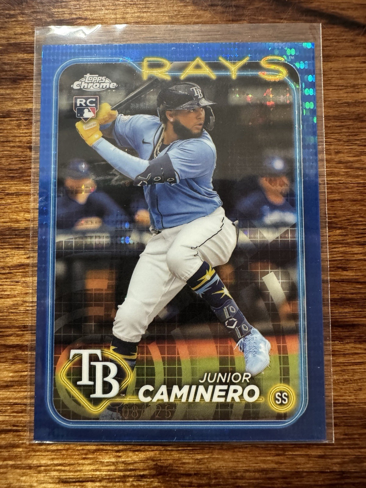 2024 Junior Caminero Topps Chrome #213 Sonar Blue Refractor /125 RC TB Rays