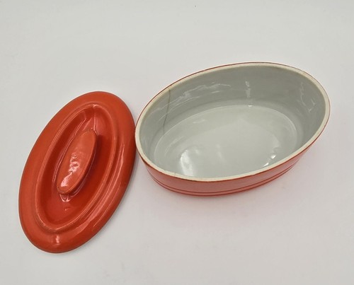 Vintage Ceramic Oval Serving Dish MCM Style 1950s Covered Bowl Good Condition - Picture 2 of 13