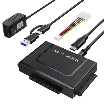USB 3.0 IDE SATA Adapter, Type C External HDD Converter for 2.5/3.5'' SSDs, 12V P