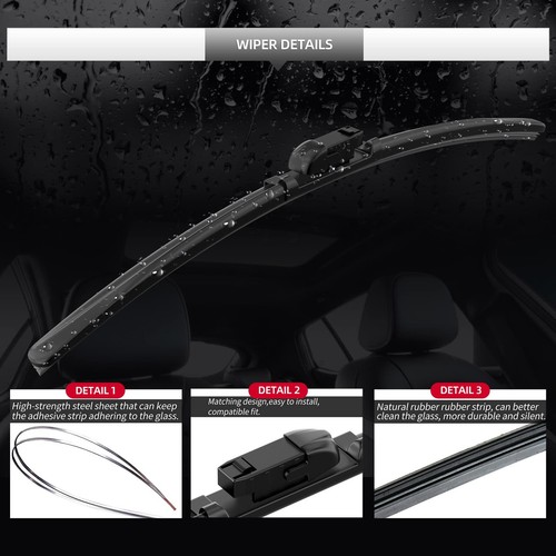 Front and Rear Windshield Wiper Blades, 3 Pcs Front and Back Windshield Wiper... - Picture 4 of 5